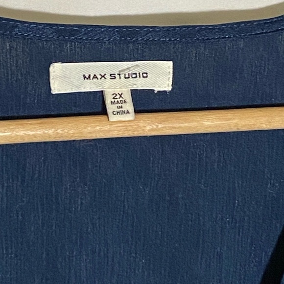 🎈Max Studio | Tops | Max Studio Navy Sheer Polka  Dot Tie Blouse Size 2X - Picture 2 of 6